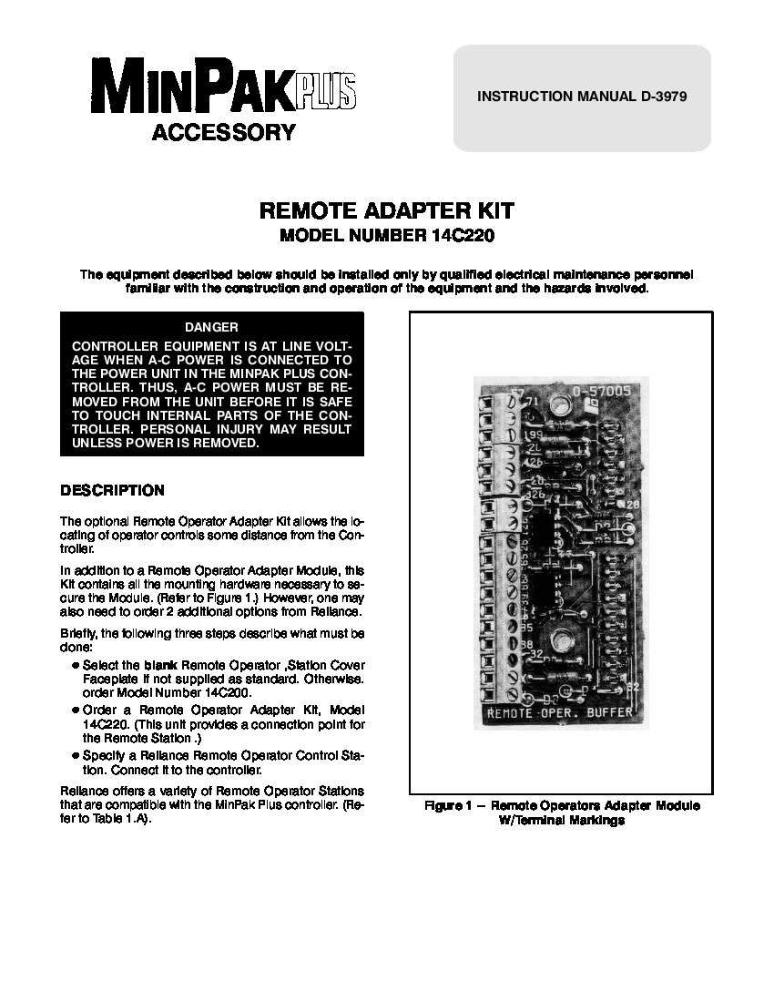 First Page Image of 14C220 Remote Adapter Kit Manual D-3979.pdf